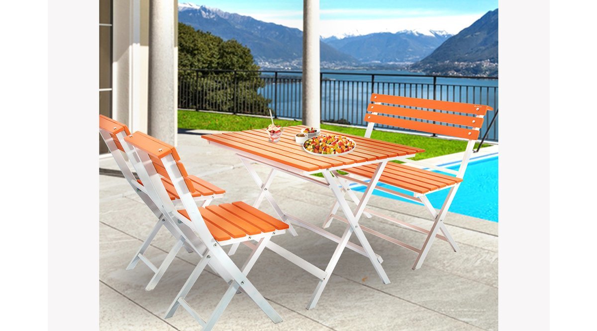 KİNG ADALİS BAHÇE MOBİLYASI KATLANIR MASA SANDALYE TAKIMI TURUNCU