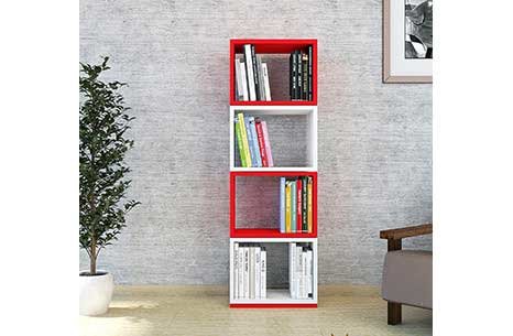 ANZE DÖNER KİTAPLIK PARLAK BEYAZ KIRMIZI