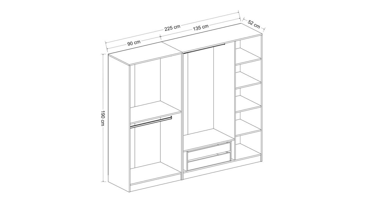 KALE 190 CM 5 MEBRAN KAPAKLI 2Ç TAÇLI DOLAP BEYAZ FİYATI Vivense