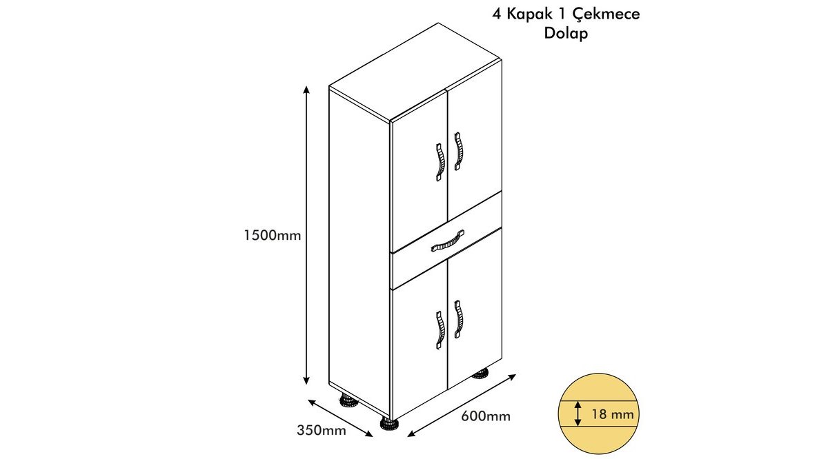 Fresc Veya Mobetto 4 Kapakli Cekmeceli Cok Amacli Dolap Fresc Veya Mobetto 4 Kapakli Cekmeceli Cok Amacli Dolap
