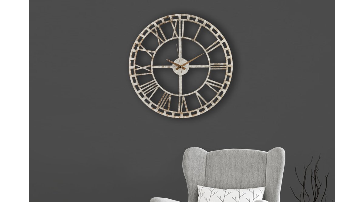 MUYİKA YANDO METAL BEYAZ ESKİTME DUVAR SAATİ 50X50 CM FİYATI Vivense