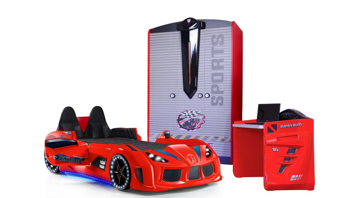 AUDİ KIRMIZI FULL LEDLİ KOLTUKLU ARABALI YATAK TAKIMI 2