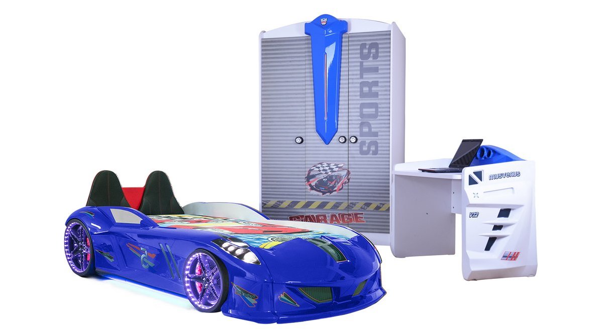 JAGUAR MAVİ FULL LEDLİ KOLTUKLU ARABALI YATAK TAKIMI 2 FİYATI Vivense