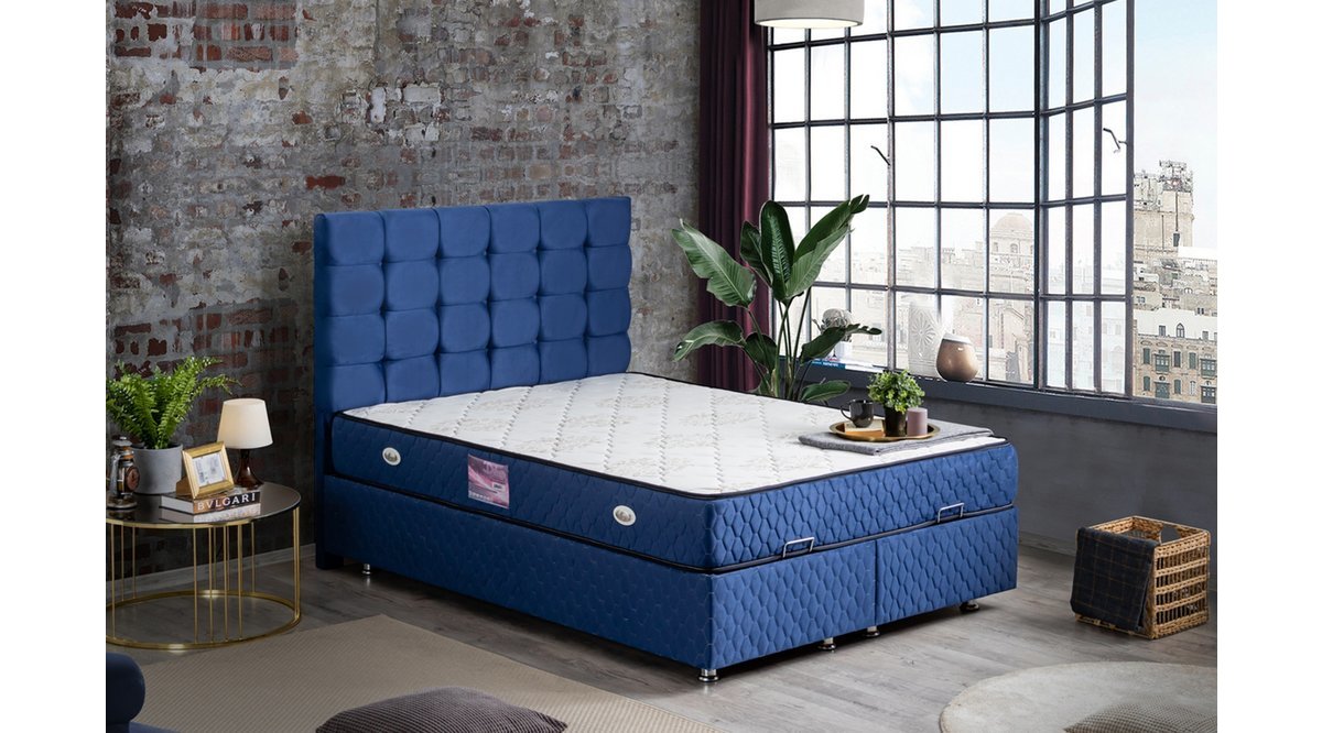 DUKE LUX LACİVERT BAZA + BAŞLIK + YATAK SETİ 100X200