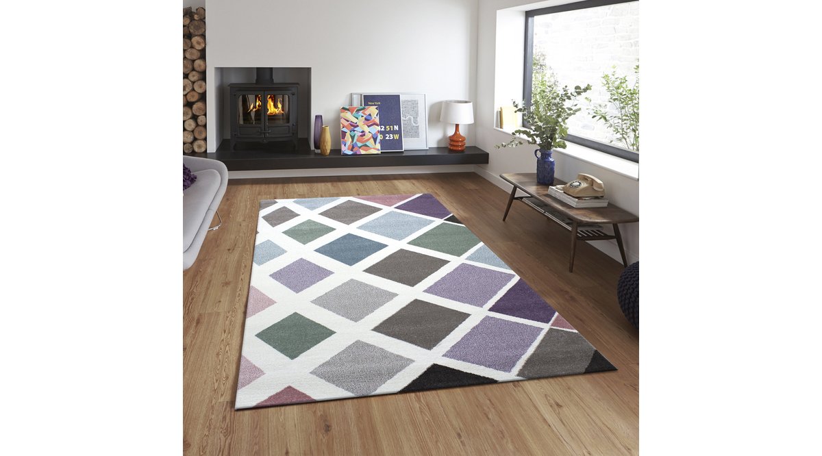 MERİNOS PASTEL 21668 RENKLİ KARELİ MODERN HALI FİYATI Vivense