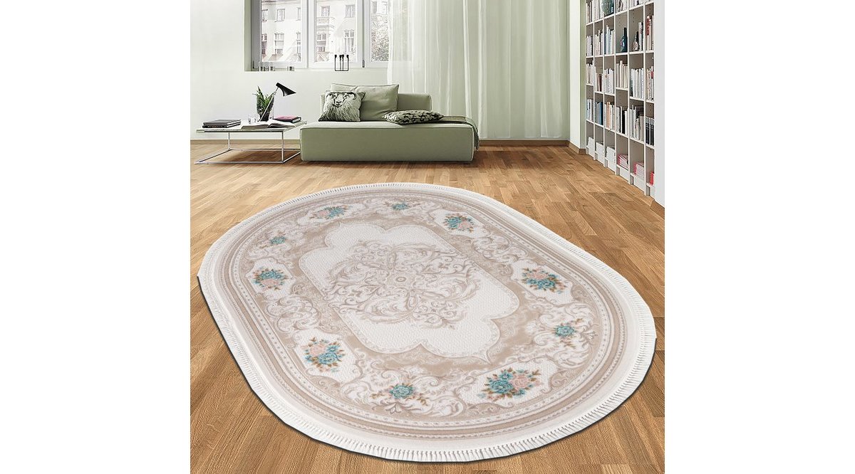 BAHARİYE RUBY HA 9680 BEYAZ/KREM OVAL SAÇAKLI MODERN HALI FİYATI Vivense
