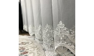 BRİLLANT TÜL PERDE ARAL GÜL KURUSU 1/3 SIK PİLE BOY 260 160X260