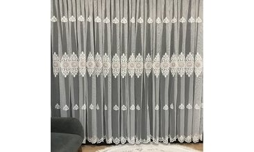 BRİLLANT TÜL PERDE ARAL GÜL KURUSU 1/3 SIK PİLE BOY 260 160X260