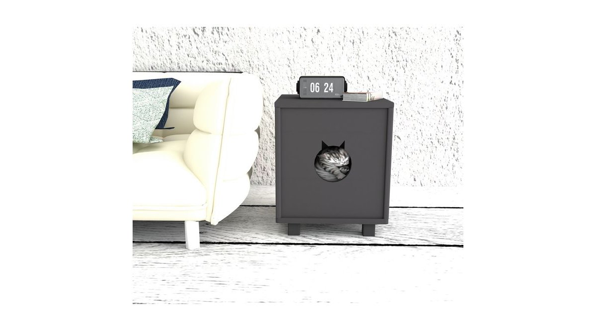 PİSİPİSİ AHŞAP KEDİ EVİ ANTRASİT FİYATI Vivense