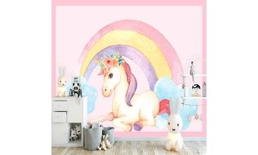 ELSE PEMBE UNİCORN ATLİ 3D DESENLİ SİLİNEBİLİR POSTER DUVAR KAĞIDI 180X130CM