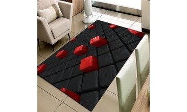 KIRMIZI SİYAH KUTULAR 3D MODERN  3D SALON HALILARI 140X90