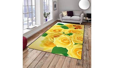 SARI GÜLLÜ DEKORATİF MODERN 3D SALON HALILARI 140X90