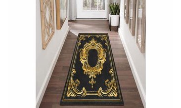 ELSE SİYAH ALTIN SARISI VİNTAGE SALON MUTFAK YOLLUK HALI SARAY3 50X80