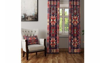 ELSE LACİVERT KIRMIZI RETRO ŞARK OTANTİK ANADOLU OSMANLI DESENLİ FON PERDE KİL38 TEK KANAT