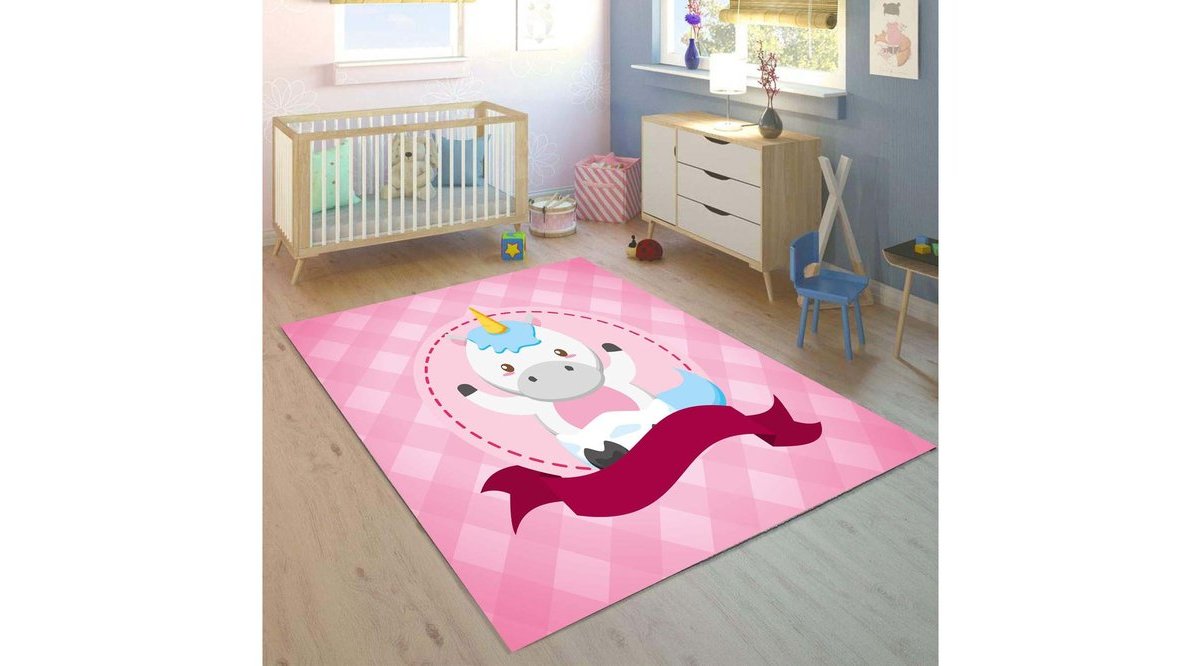 PEMBE UNİCORN AT 3D BASKILI DESENLİ ÇOCUK BEBEK ODASI