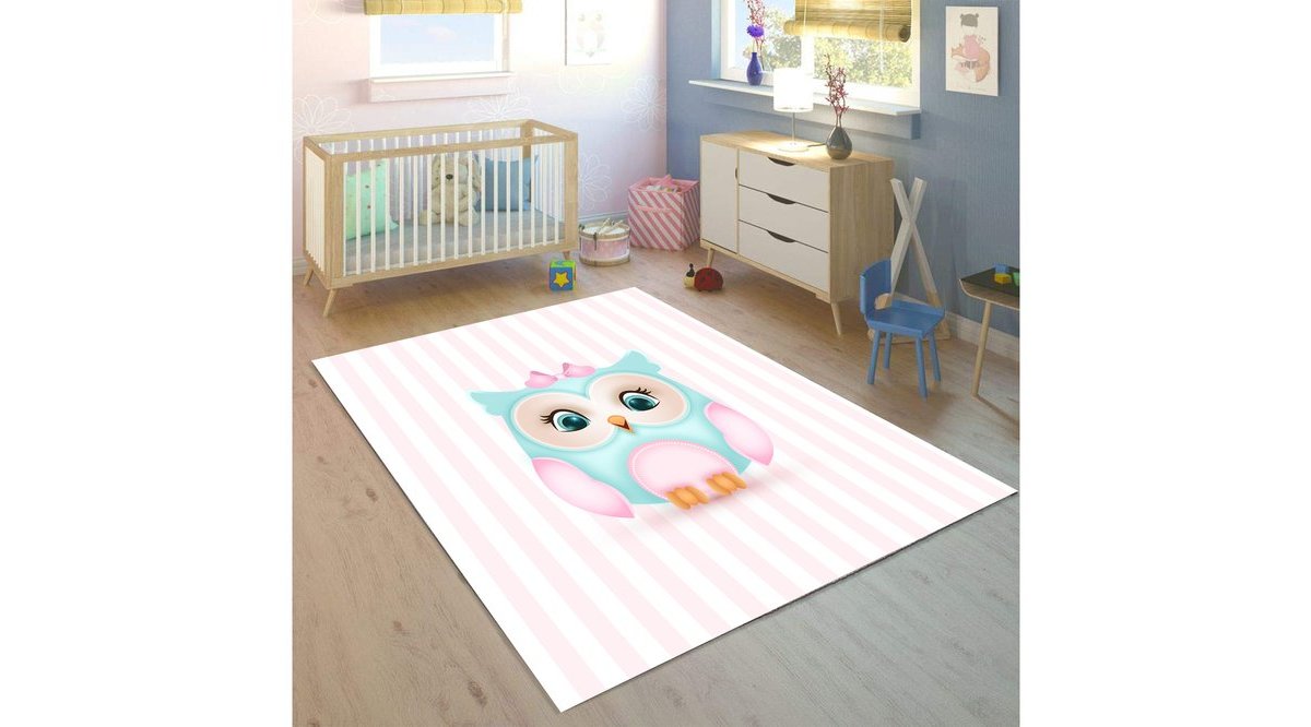 SEVİMLİ BAYKUŞ KIZ 3D DESENLİ ÇOCUK BEBEK ODASI HALISI