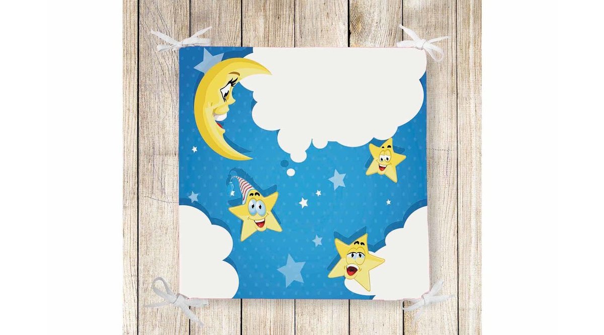 ELSE MAVİ AY YILDIZLAR FERMUARLI SÜNGERLİ KARE SANDALYE MİNDERİ FİYATI