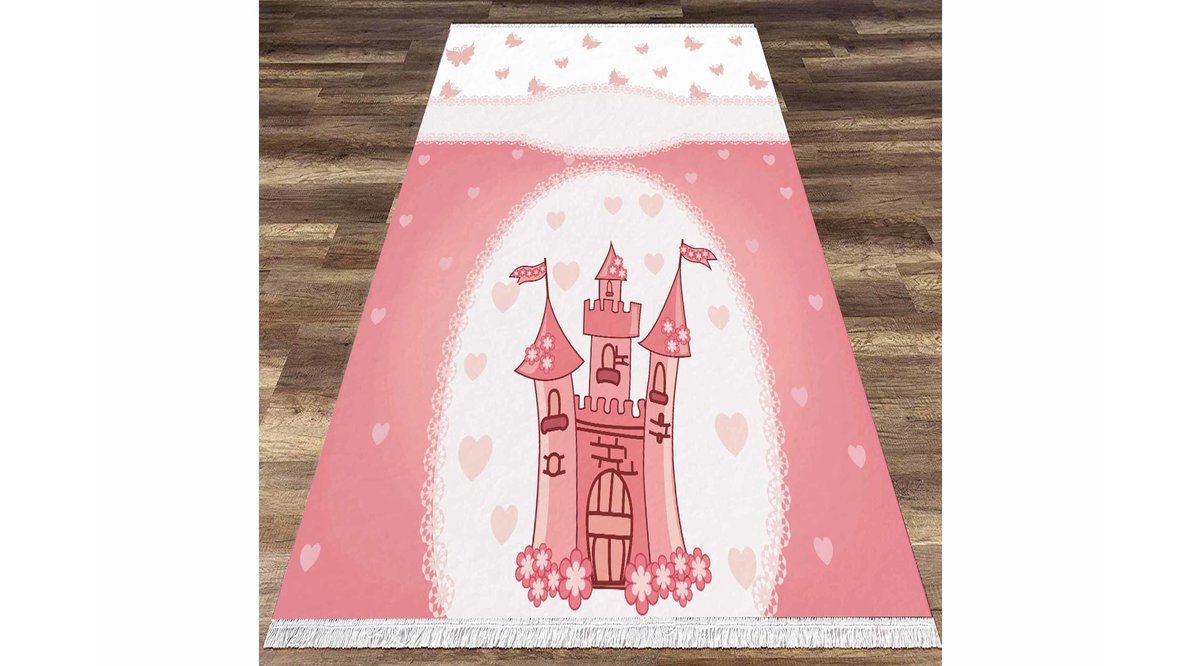 PEMBE KIZ ŞATO ÇOCUK DEKORATİF 3D DOKUMA ŞÖNİL HALI FİYATI Vivense