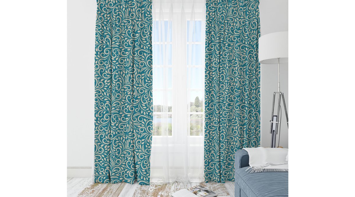 MAVİ DAMASK DESENLİ FON PERDE 140X270 FİYATI Vivense