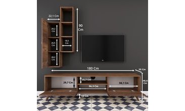 RANİ A9 DUVAR RAFLI KİTAPLIKLI TV ÜNİTESİ CEVİZ M1