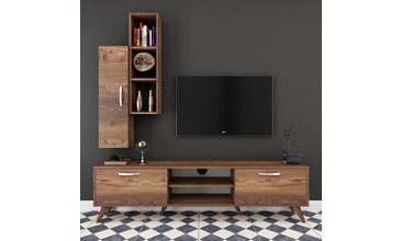 RANİ A9 DUVAR RAFLI KİTAPLIKLI TV ÜNİTESİ CEVİZ M1