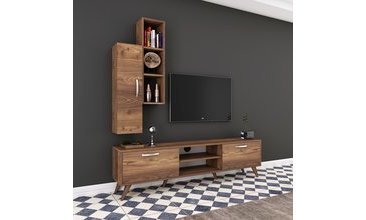 RANİ A9 DUVAR RAFLI KİTAPLIKLI TV ÜNİTESİ CEVİZ M1