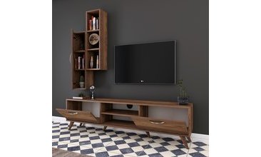 RANİ A9 DUVAR RAFLI KİTAPLIKLI TV ÜNİTESİ CEVİZ M1