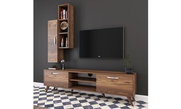 RANİ A9 DUVAR RAFLI KİTAPLIKLI TV ÜNİTESİ CEVİZ M1