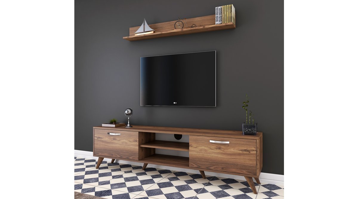 RANİ A9 DUVAR RAFLI KİTAPLIKLI TV ÜNİTESİ CEVİZ M30 FİYATI Vivense