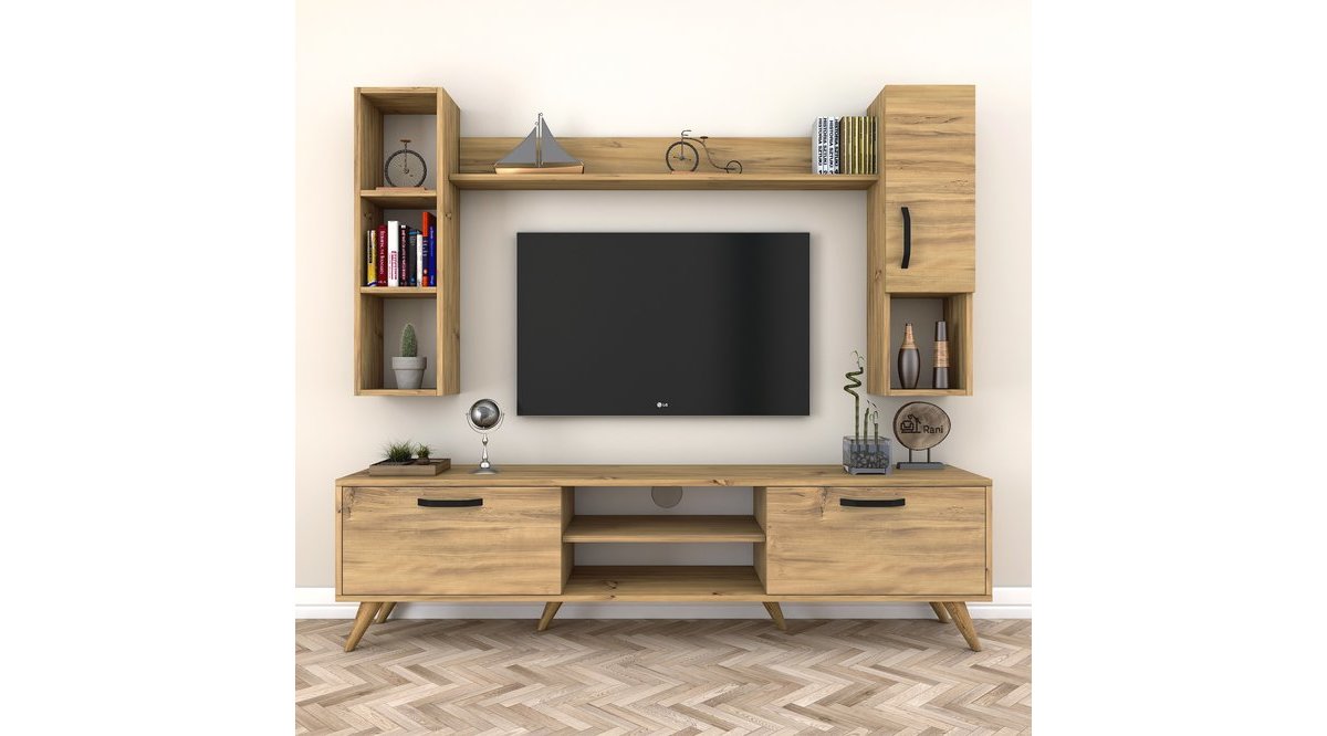 RANİ A5 DUVAR RAFLI KİTAPLIKLI TV ÜNİTESİ CEVİZ M12 FİYATI Vivense
