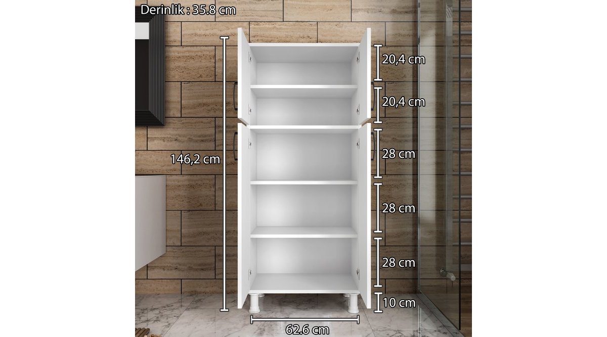 RANİ F2 ÇOK AMAÇLI DOLAP 4 KAPAKLI 5 RAFLI BEYAZ M4 FİYATI Vivense