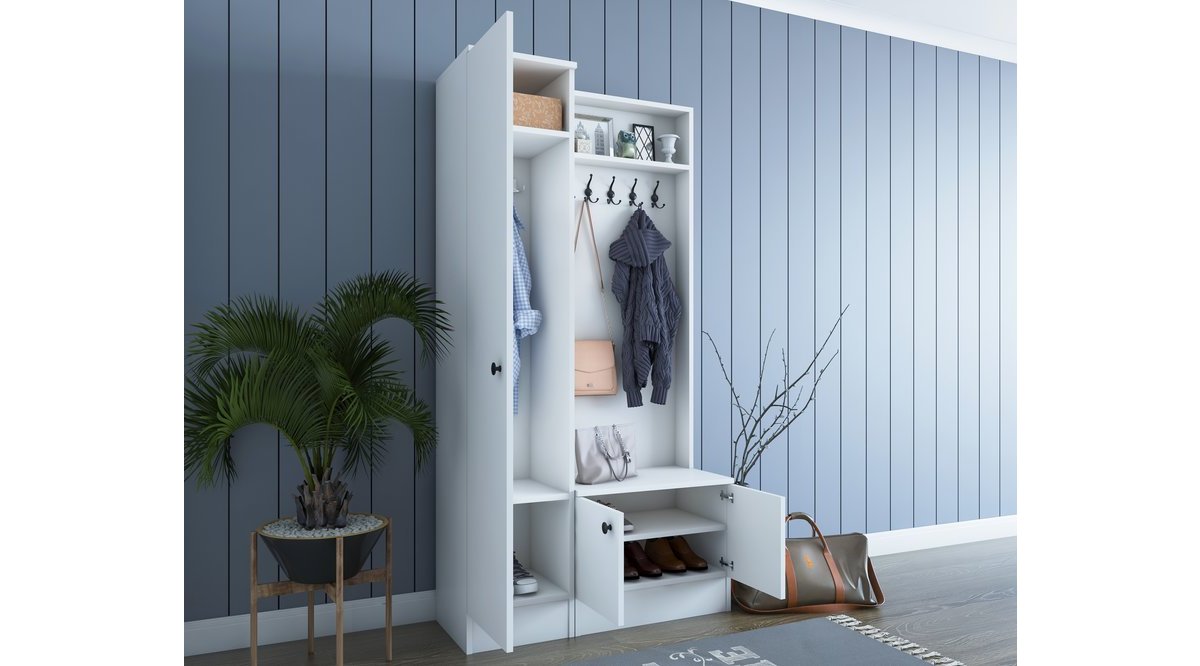 RANİ P6 MODERN PORTMANTO AYAKKABILIK VESTİYER BEYAZ M9