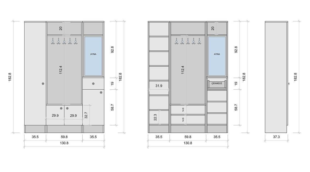 RANİ P6 MODERN ÇEKMECELİ AYNALI PORTMANTO AYAKKABILIK