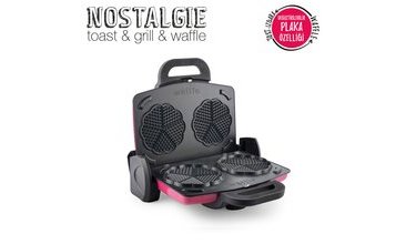 SCHAFER NOSTALGİE WAFFLE TOST MAKİNESİ 3 PARÇA PEMBE