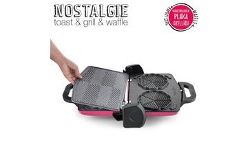 SCHAFER NOSTALGİE WAFFLE TOST MAKİNESİ 3 PARÇA PEMBE
