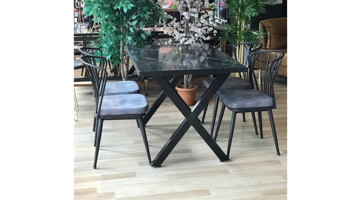 SİYAH MERMER MASA X VE 4 OMEGA SANDALYE GRİ FİYATI Vivense SİYAH MERMER MASA X VE 4 OMEGA SANDALYE GRİ FİYATI Vivense