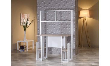 ZELOS MASKİT MEŞE BEYAZ KİTAPLIKLI BİLGİSAYAR MASASI