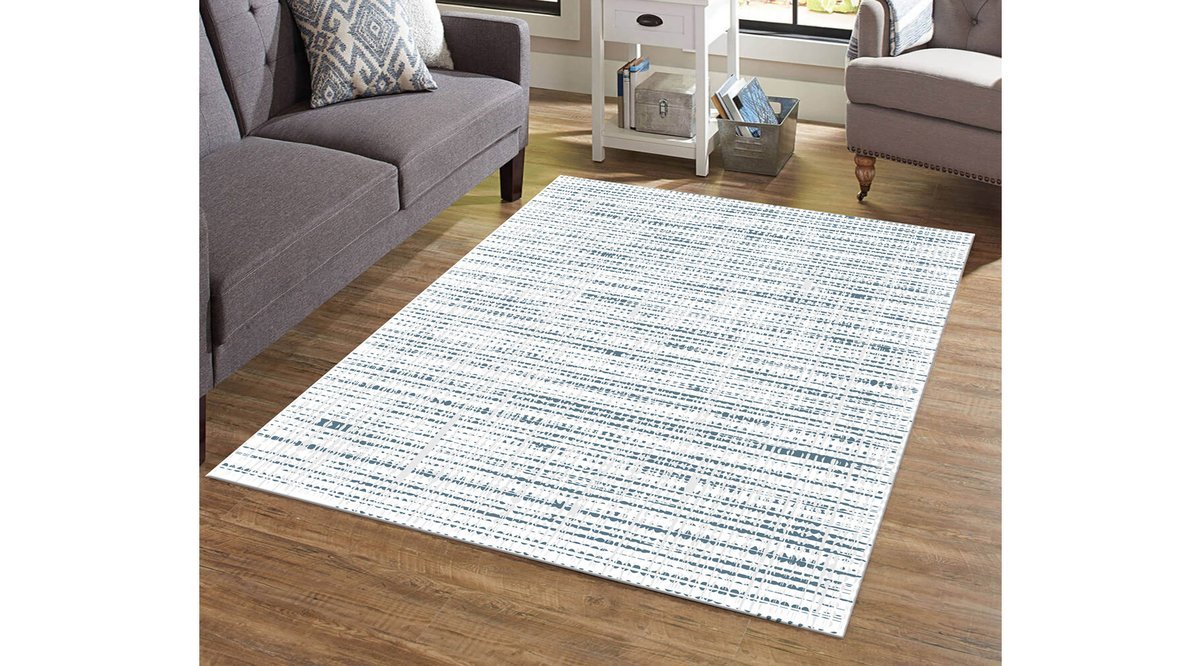 BEYAZ MAVİ ÇİZGİLİ DEKORATİF HALI 60X100 FİYATI Vivense