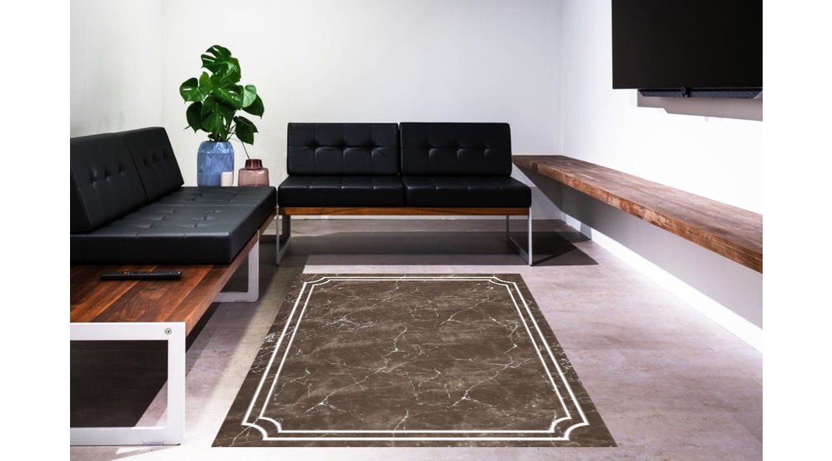 RAVİS HALI KAHVERENGİ MERMER DESEN ÇERÇEVE HALI FİYATI Vivense