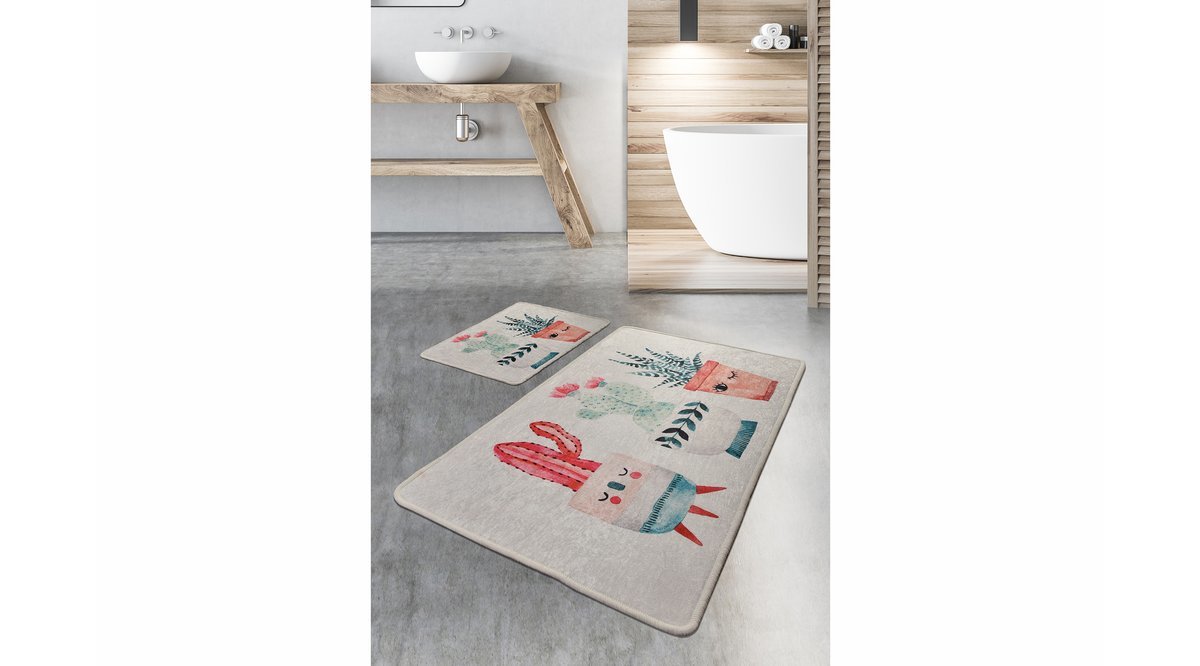 CHİLAİ HOME HAPPY CACTUS DJT İKİLİ HALI SET BANYO HALISI PASPAS SETİ