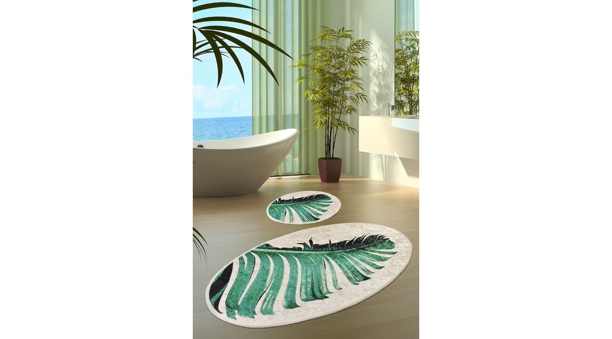 CHİLAİ HOME FLORET DİJİTAL BASKI HALI İKİLİ SET BANYO HALISI PASPAS