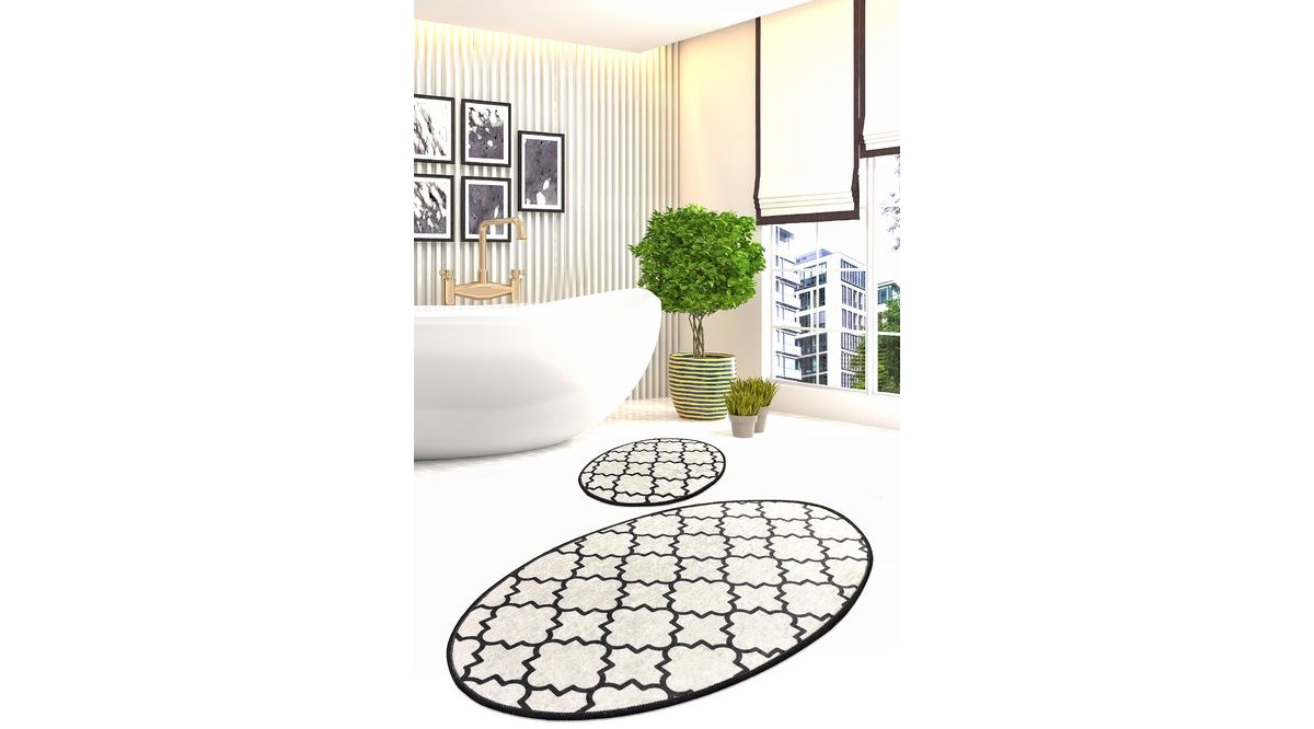 CHİLAİ HOME KUPA BEYAZ DİJİTAL BASKI HALI İKİLİ SET BANYO HALISI PASPAS