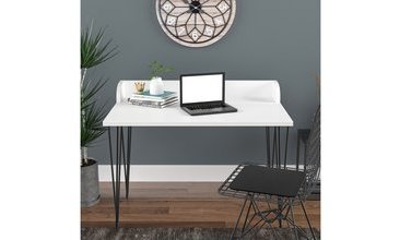 DEKORSTİLİM LUX METAL AYAKLI OVAL ÇALIŞMA MASASI BEYAZ