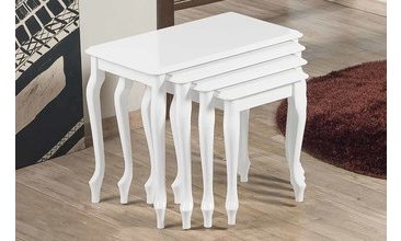 LÜKENS AYAKLI ZİGON SEHPA BEYAZ LAKE BOYALI