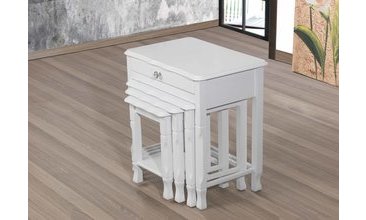 LÜKENS AYAKLI ÇEKMECELİ ZİGON SEHPA BEYAZ LAKE BOYALI