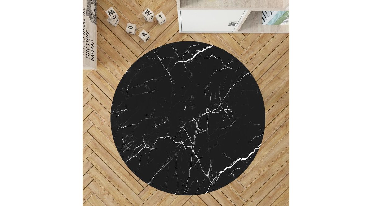 EVPANYA SİYAH MERMER DESENLİ YUVARLAK HALI 160X160 FİYATI Vivense