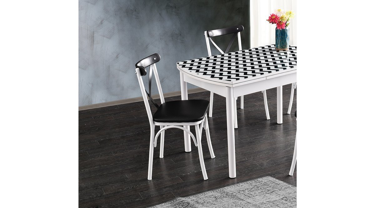 MONACO MASA TAKIMI BAHAR ÇAPRAZ SANDALYE SİYAHBEYAZ