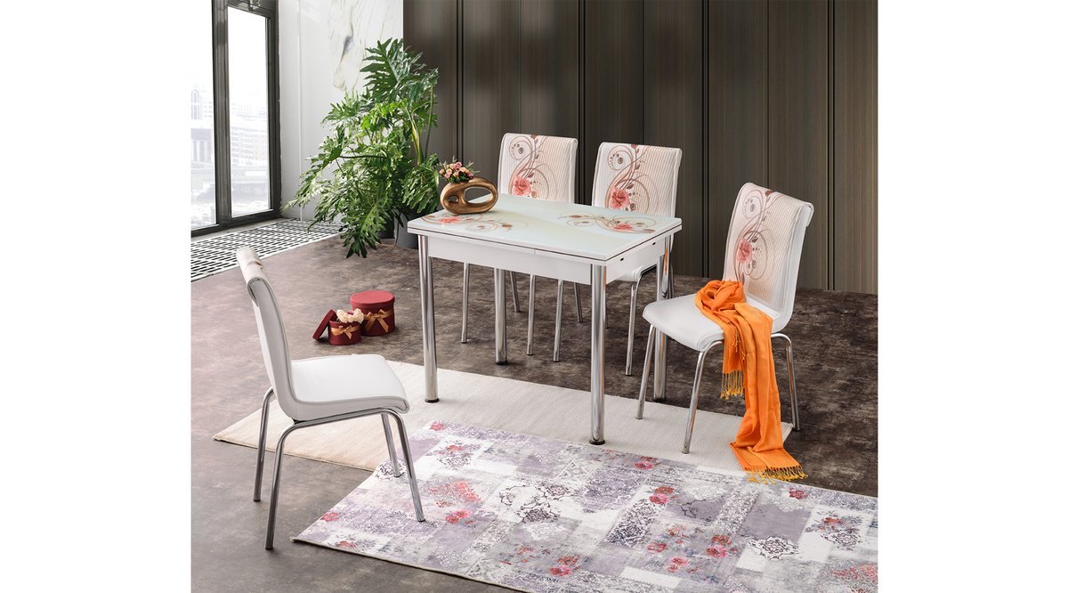 MİNİ STAR MASA TAKIMI MİLA SANDALYE BEYAZ DESENLİ FİYATI Vivense