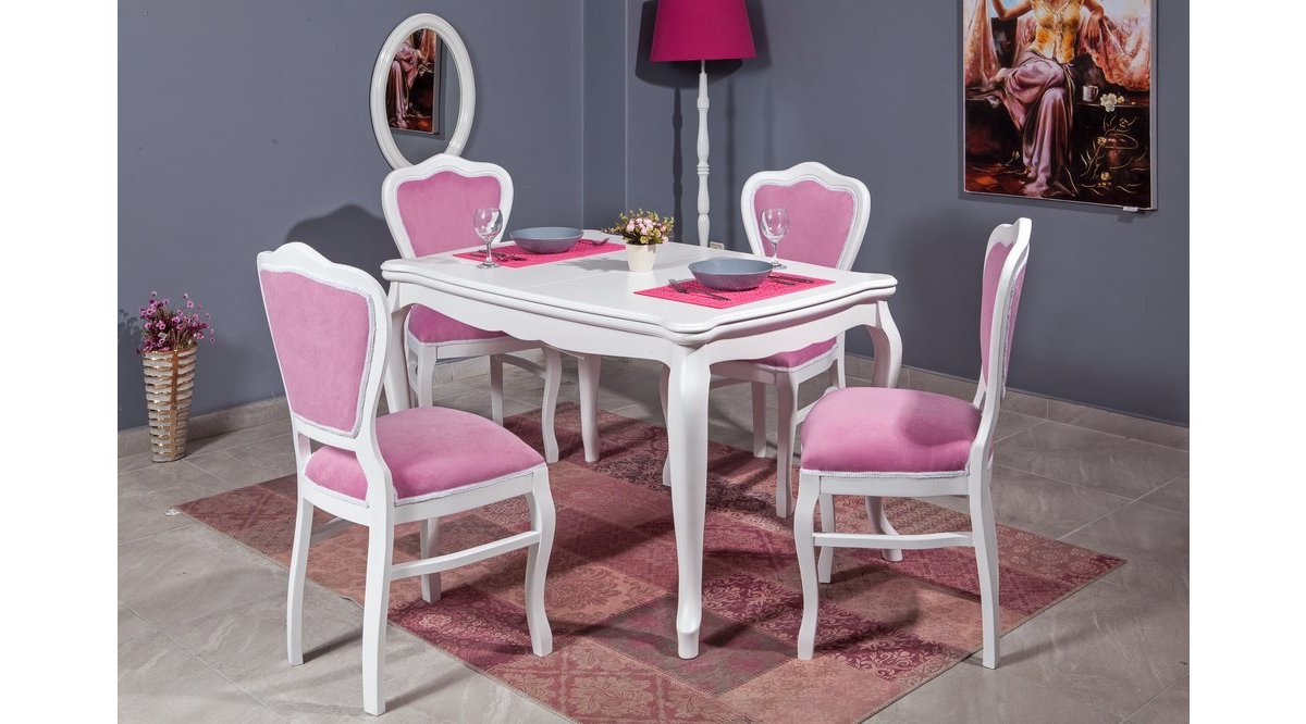 LÜKENS KULAKLI MASA TAKIMI MASA KLASİK SANDALYE BEYAZ