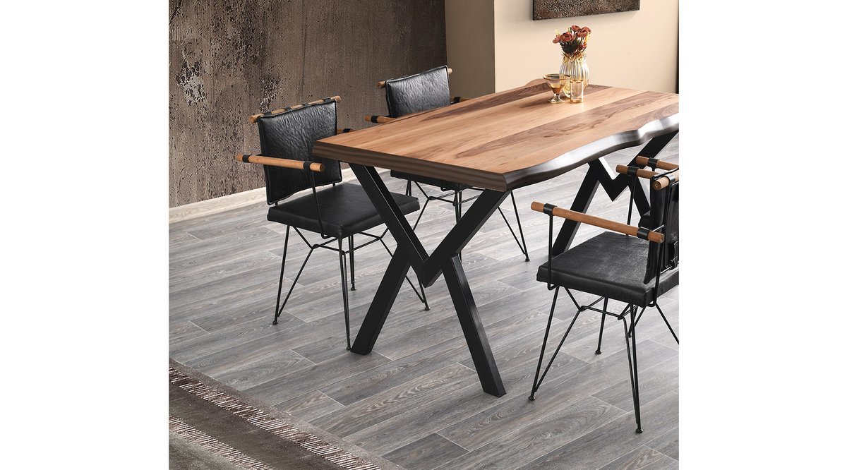 AGRON MASA TAKIMI POYRAZ SANDALYE CEVİZ SİYAH FİYATI Vivense